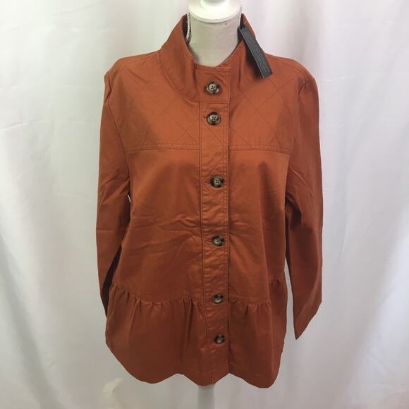 Denim & Co Twill Peplum Waist Jacket Orange XS - Picture 3 of 12
